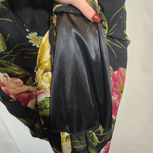 Vtg Boat Neck Large Floral Print Midi Dress Ciffon Feminine Korean Roses Large - Picture 8 of 8